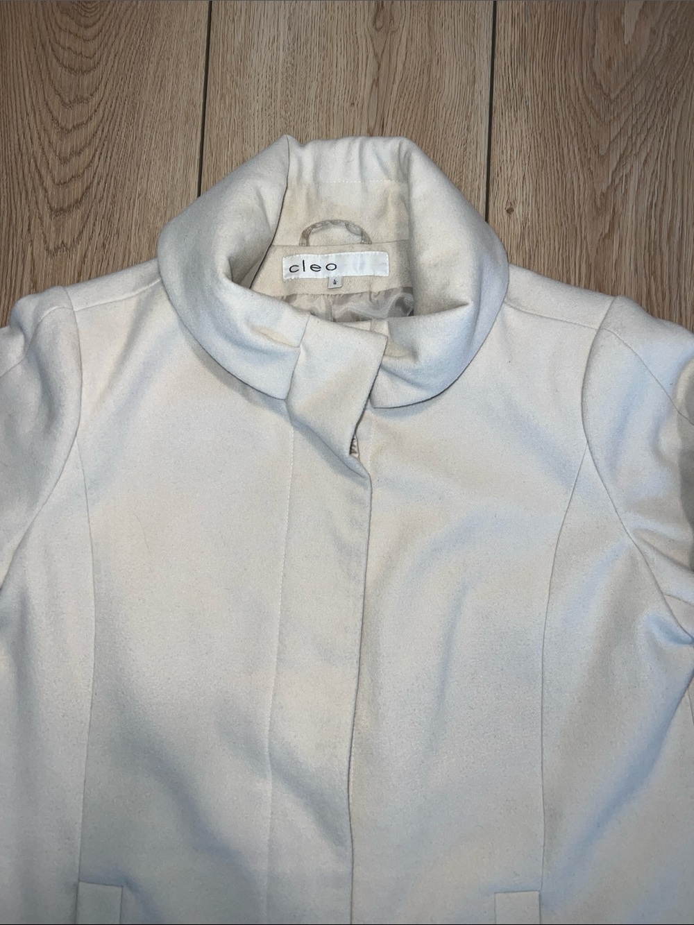 cleo Cream A-Line Stand Collar Trench Coat - Picture 5 of 14
